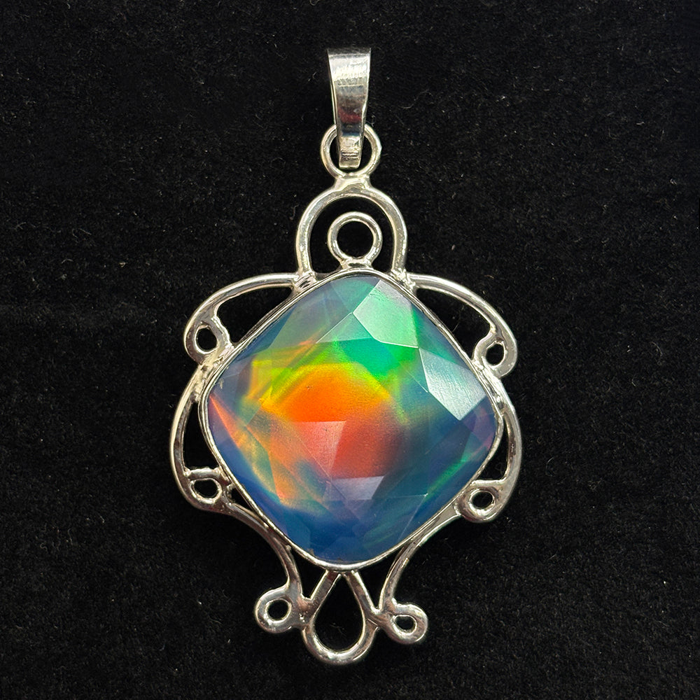Natural 43 Ct CERTIFIED Opal 925 Starling Silver Square Cushion Pendant Jewelry