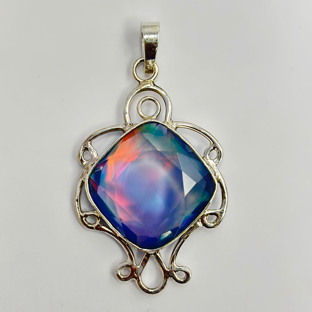 Natural 43 Ct CERTIFIED Opal 925 Starling Silver Square Cushion Pendant Jewelry