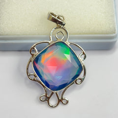 Natural 43 Ct CERTIFIED Opal 925 Starling Silver Square Cushion Pendant Jewelry