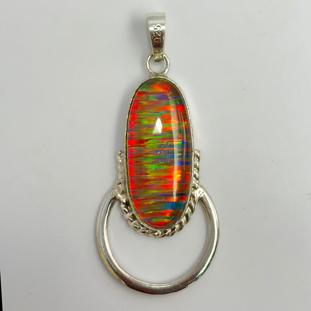 CERTIFIED 925 Sterling Silver Pendant 31 Ct Natural Opal Oval Gems Free Delivery