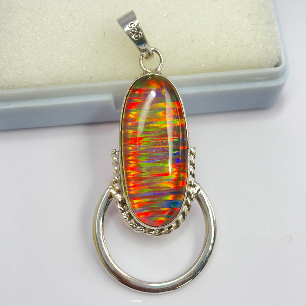 CERTIFIED 925 Sterling Silver Pendant 31 Ct Natural Opal Oval Gems Free Delivery