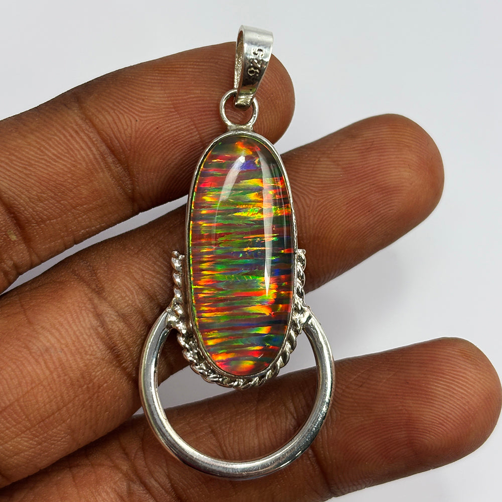 CERTIFIED 925 Sterling Silver Pendant 31 Ct Natural Opal Oval Gems Free Delivery