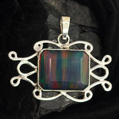 CERTIFIED 32 Ct Opal 925 Starling Silver Natural Emerald Pendant Gift For Him