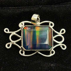 CERTIFIED 32 Ct Opal 925 Starling Silver Natural Emerald Pendant Gift For Him