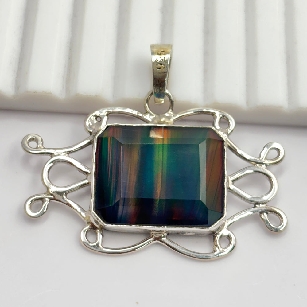 CERTIFIED 32 Ct Opal 925 Starling Silver Natural Emerald Pendant Gift For Him