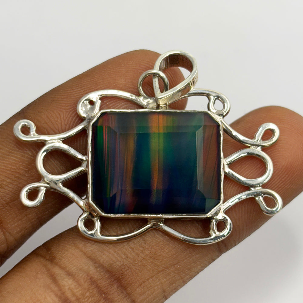 CERTIFIED 32 Ct Opal 925 Starling Silver Natural Emerald Pendant Gift For Him