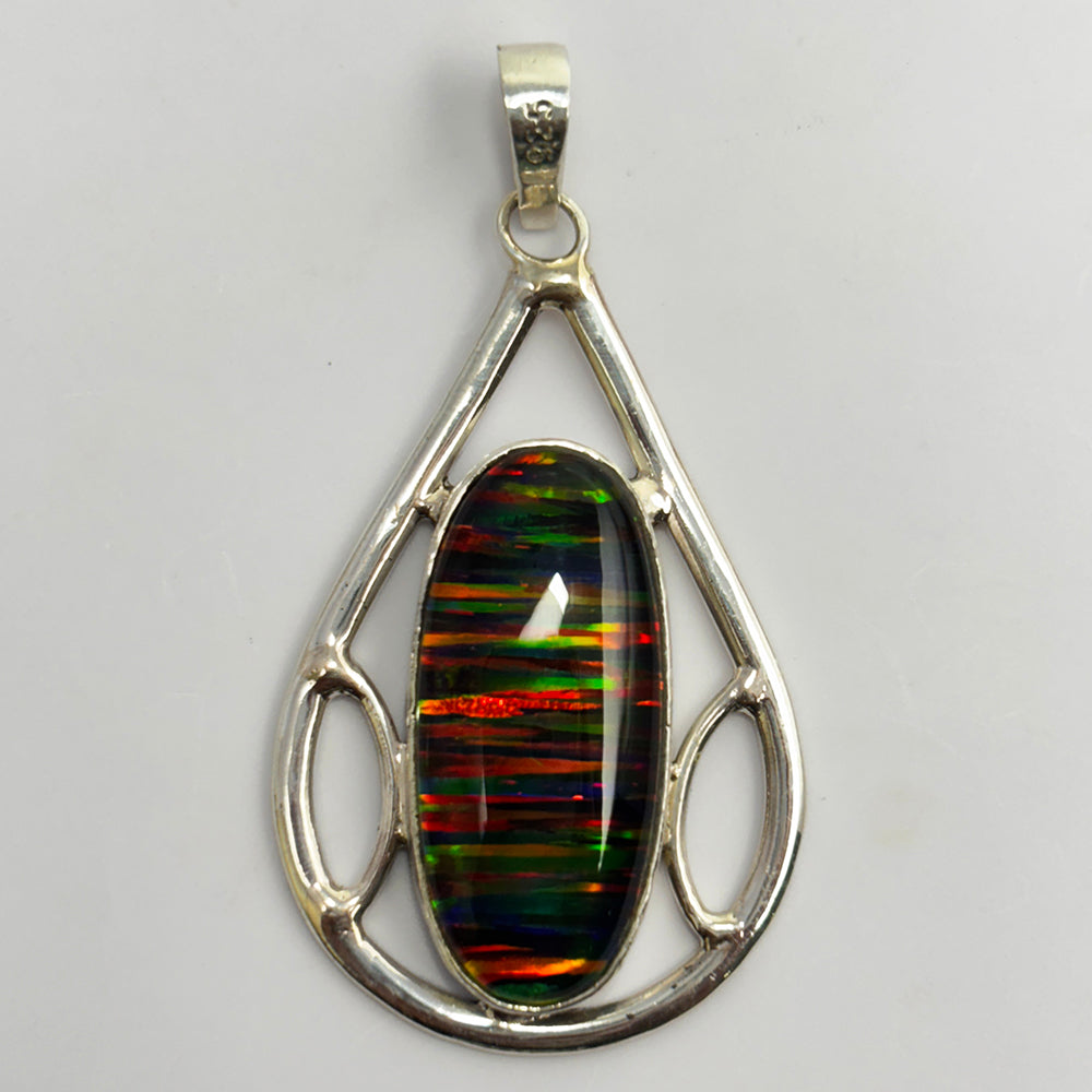 Beautiful Oval Opal 35 Ct Natural CERTIFIED 925 Sterling Silver Pendant Gemstone