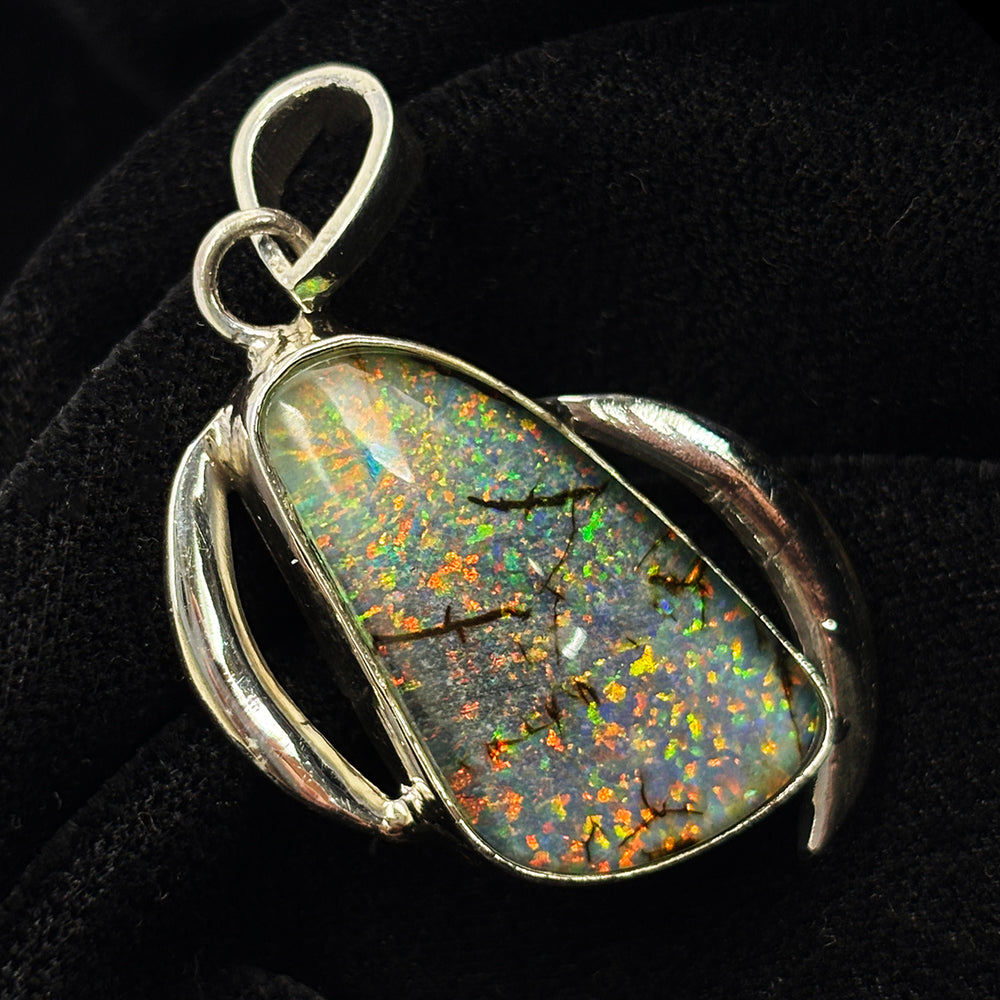 CERTIFIED Natural Opal 29 Ct Fancy 925 Sterling Silver Gems Pendant Gift For Him