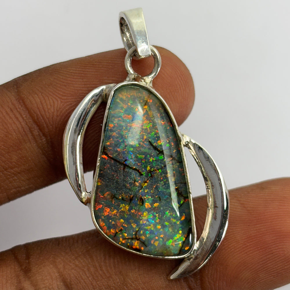CERTIFIED Natural Opal 29 Ct Fancy 925 Sterling Silver Gems Pendant Gift For Him