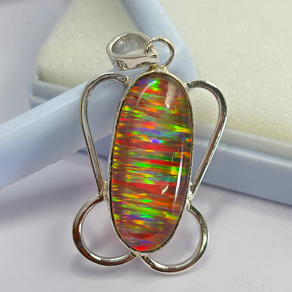 Extremely Rare Natural 30 Ct Oval Opal 925 Sterling Silver CERTIFIED Pendant