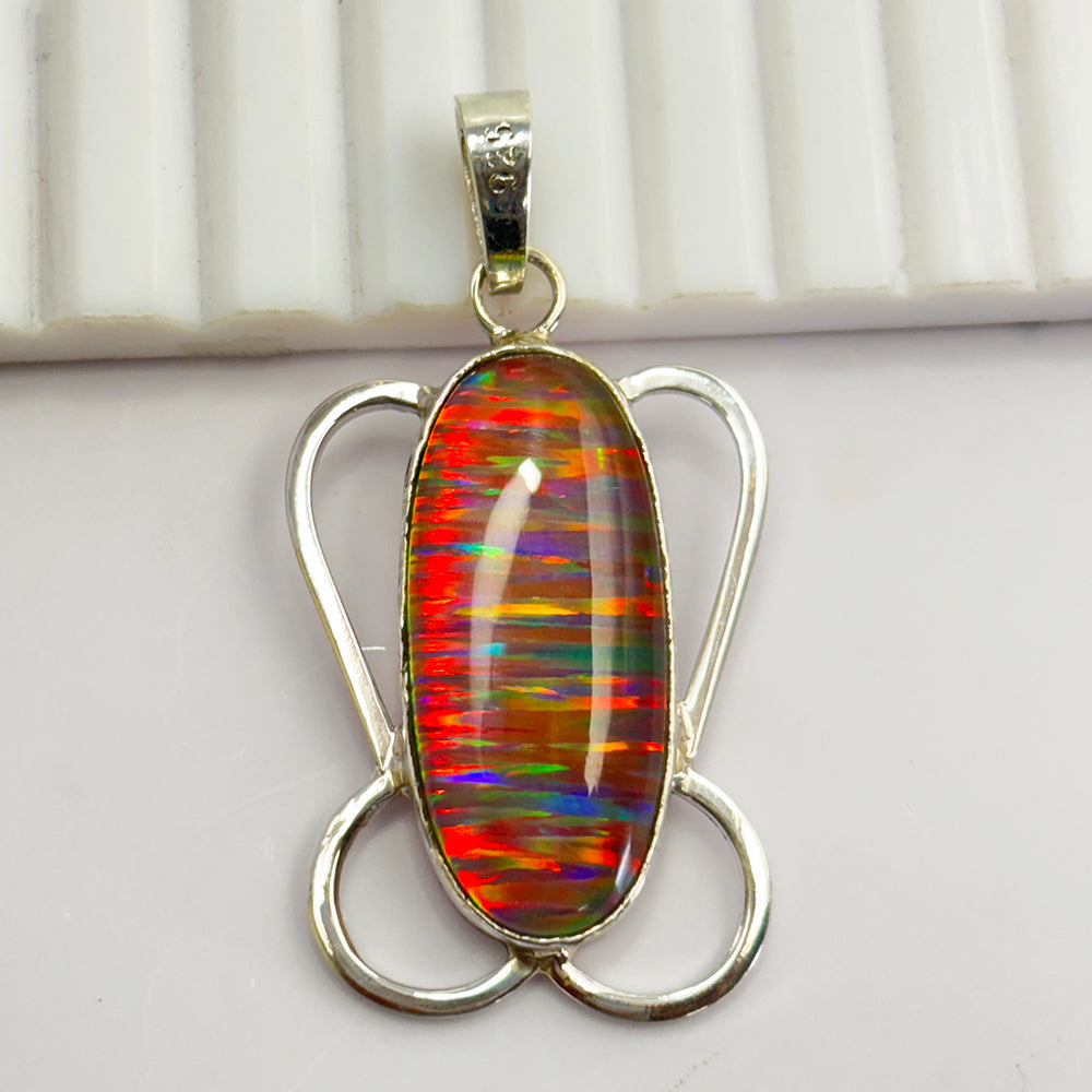 Extremely Rare Natural 30 Ct Oval Opal 925 Sterling Silver CERTIFIED Pendant