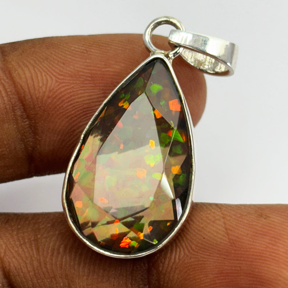 CERTIFIED Natural Fire Opal 24 Ct 925 Sterling Silver Pendant Pear Gems For Gift