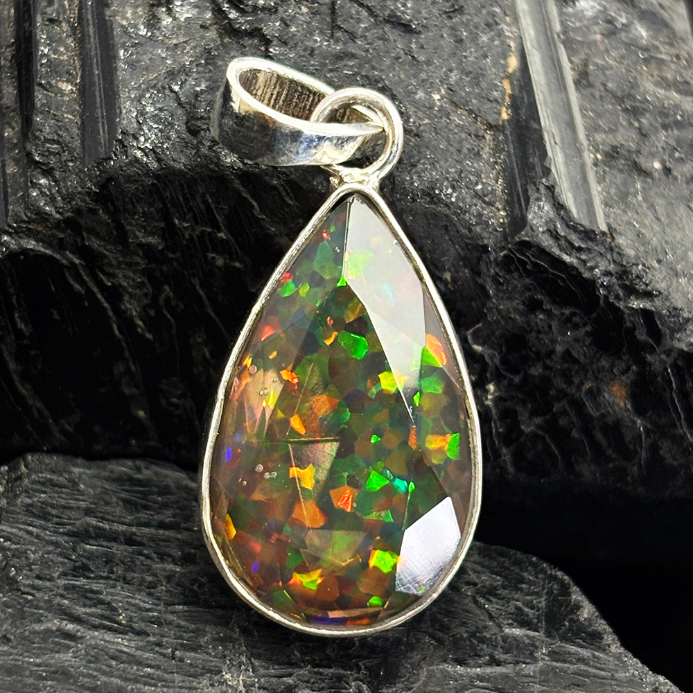 CERTIFIED Natural Fire Opal 24 Ct 925 Sterling Silver Pendant Pear Gems For Gift