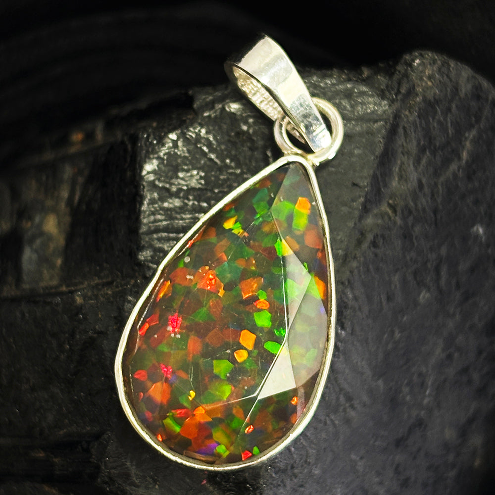 CERTIFIED Natural Fire Opal 24 Ct 925 Sterling Silver Pendant Pear Gems For Gift