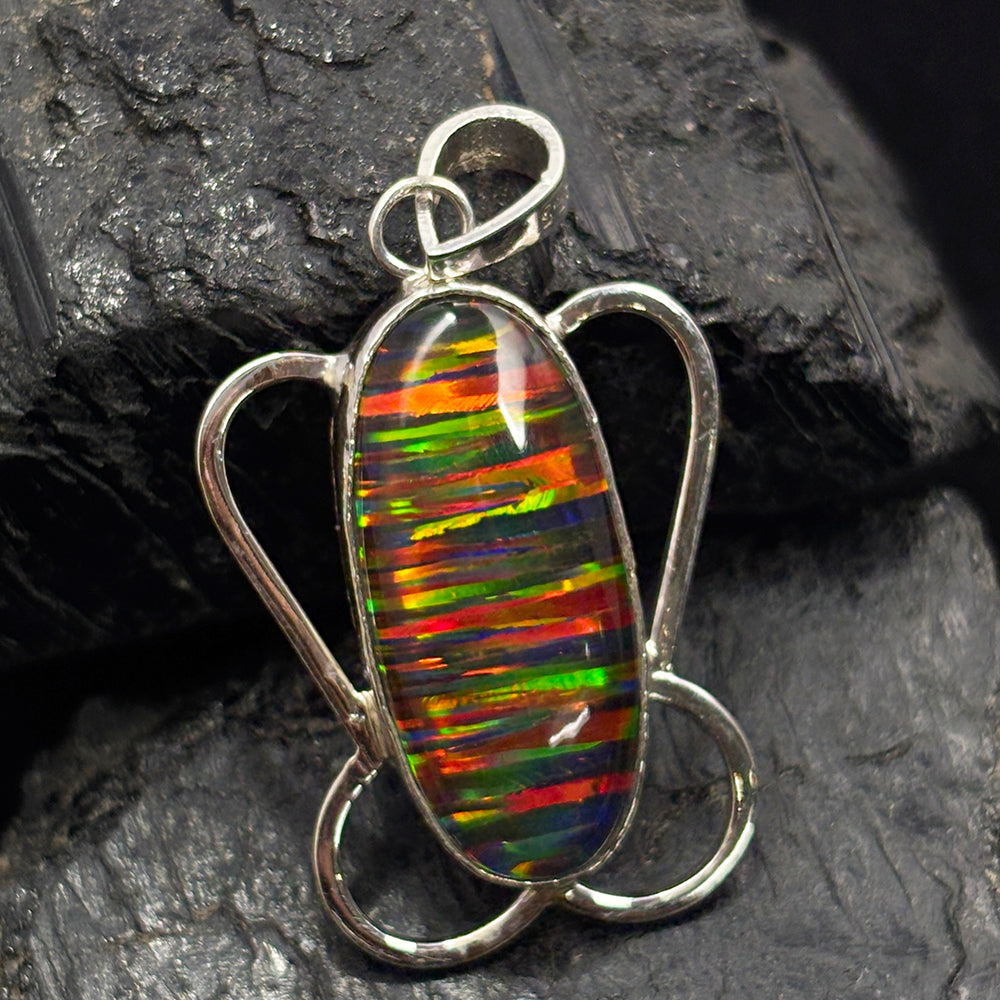 CERTIFIED Natural Opal Multicolor 30 Ct Oval Gems 925 Sterling Silver Pendant