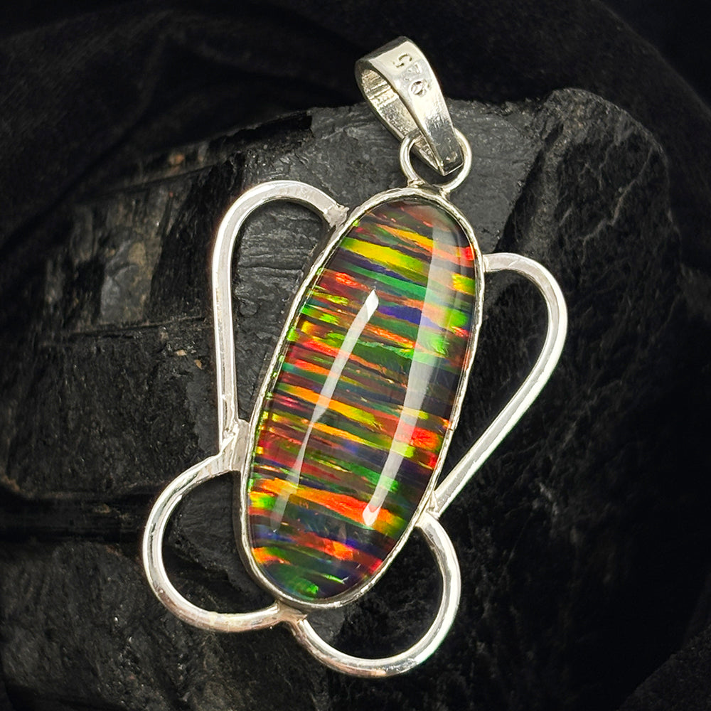 CERTIFIED Natural Opal Multicolor 30 Ct Oval Gems 925 Sterling Silver Pendant