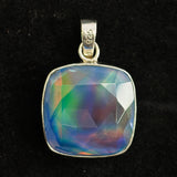 A+ CERTIFIED Natural Ammolite 33 Ct Square Cushion 925 Sterling Silver Pendant