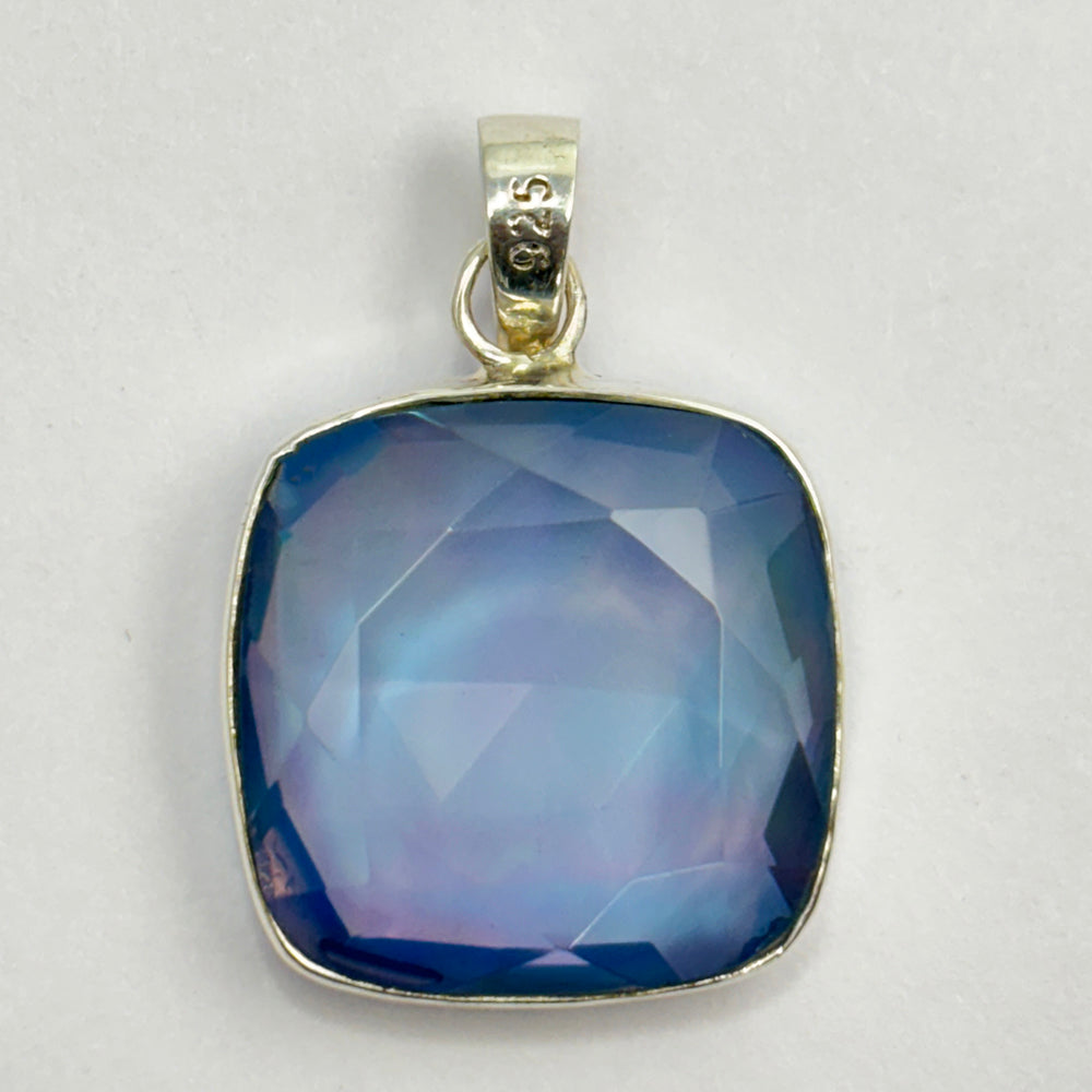 A+ CERTIFIED Natural Ammolite 33 Ct Square Cushion 925 Sterling Silver Pendant