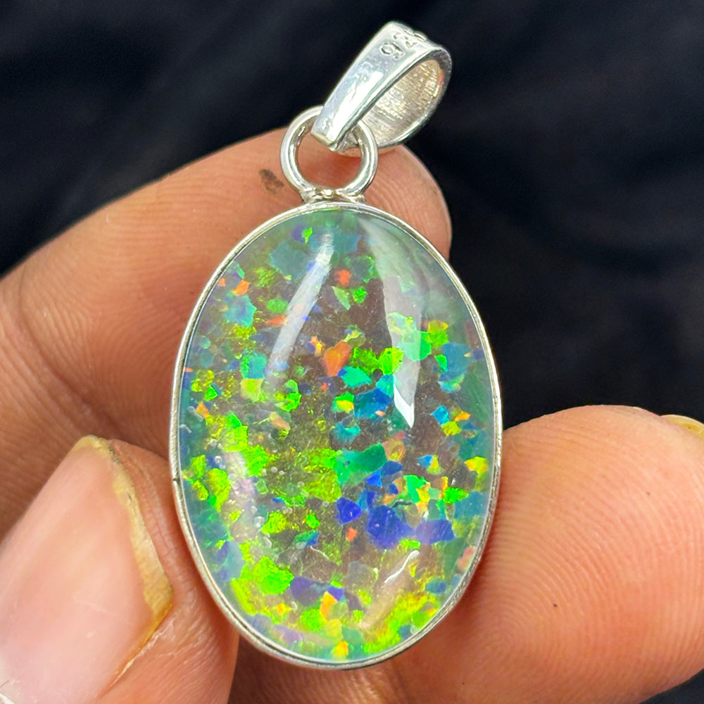 A+ Quality CERTIFEID 34 Ct 925 Sterling Silver Natural Oval Opal Gems Pendant