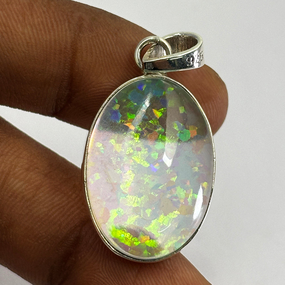 A+ Quality CERTIFEID 34 Ct 925 Sterling Silver Natural Oval Opal Gems Pendant