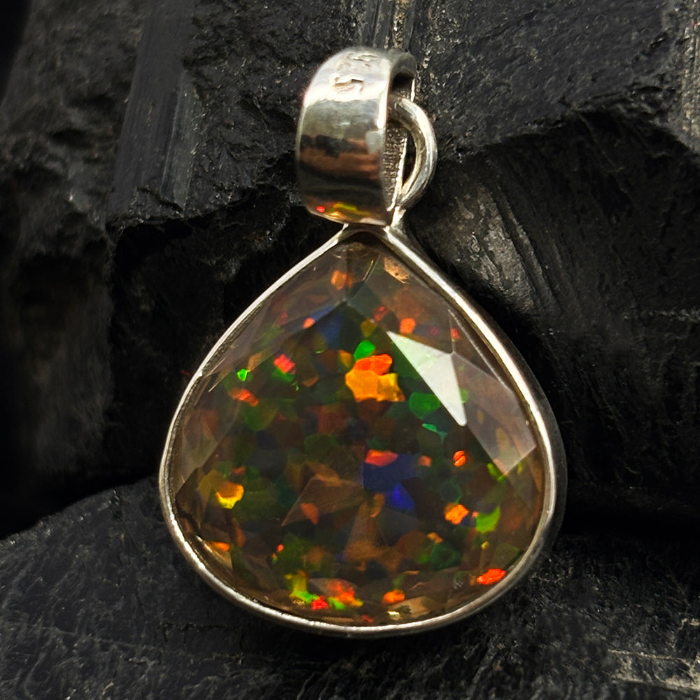 CERTIFIED Natural Fire Opal 19 Ct Pear Cut 925 Sterling Silver Gemstone Pendant