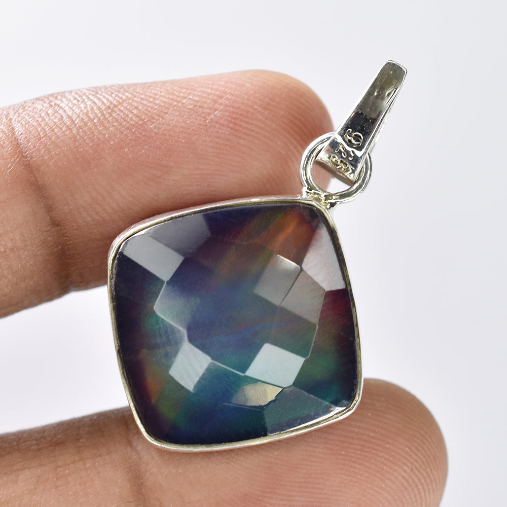 CERTIFIED Square Cushion 28Ct Natural Opal 925 Sterling Silver Pendant Free Gift
