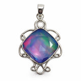 Multicolored gemstone pendant with silver frame on white background