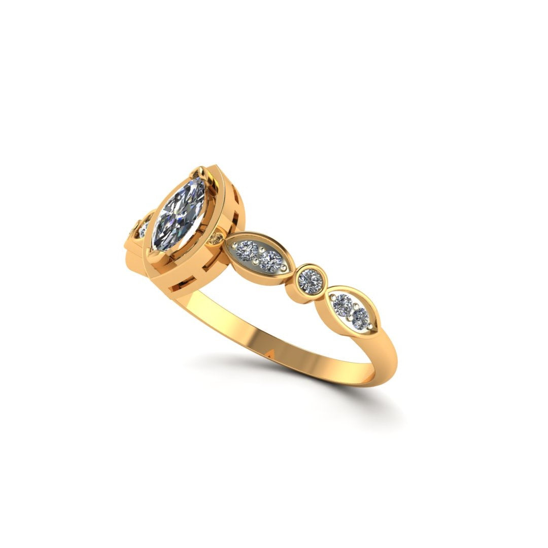 Gold ring with diamonds on a white background