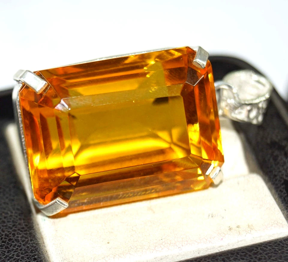 A++ CERTIFIED 925 Sterling Silver 42 Ct NATURAL Yellow Topaz Gemstone Pendant