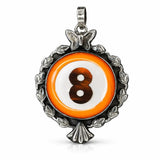 Pendant with number 8 design on an orange background