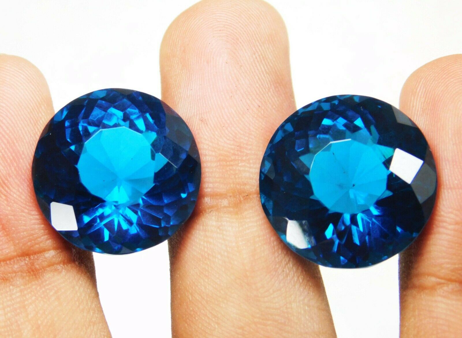 Round Cut Pair 100 Ct  A++ Rare Lab-Created Teal Sapphire CERTIFIED Loose Gems