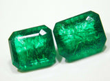 Natural Colombian Emeralds 16.10 Ct pair arranged side by side on clean white background