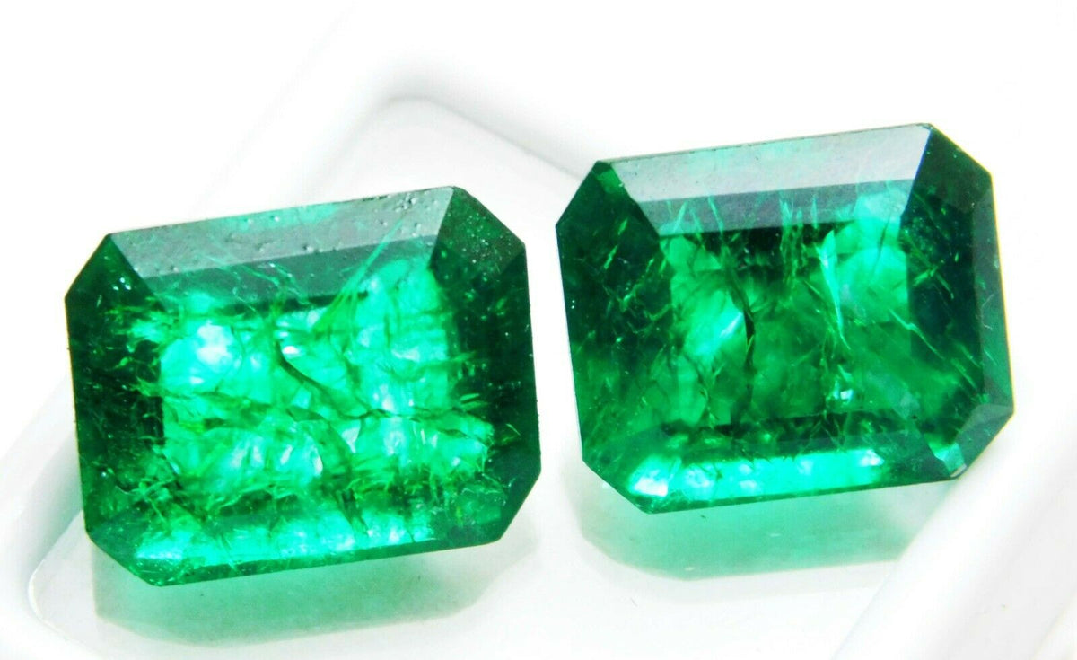 16.23 Carat Natural Precious Green Emerald Pair Rare Loose Gemstone Emerald Cut