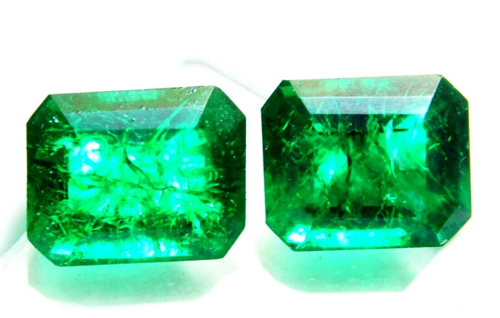 16.23 Carat Natural Precious Green Emerald Pair Rare Loose Gemstone Emerald Cut