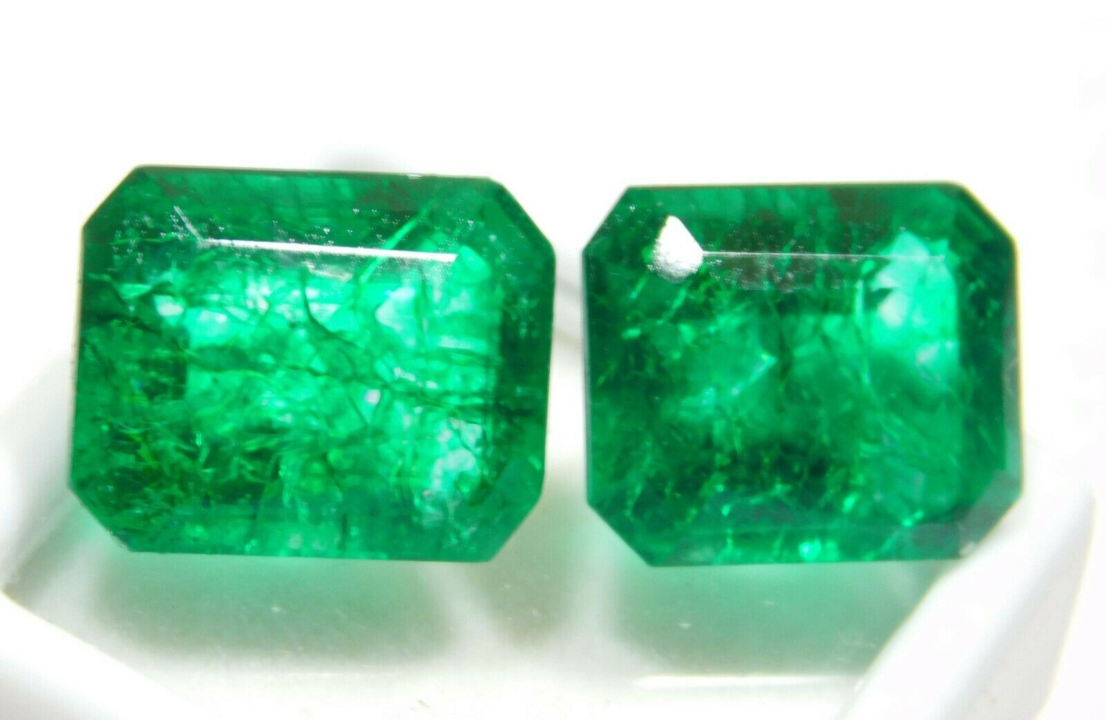 16.23 Carat Natural Precious Green Emerald Pair Rare Loose Gemstone Emerald Cut