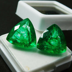 CERTIFIED Loose Gemstone 16.1Ct Trillion Cut Pair Natural Green Colombia Emerald