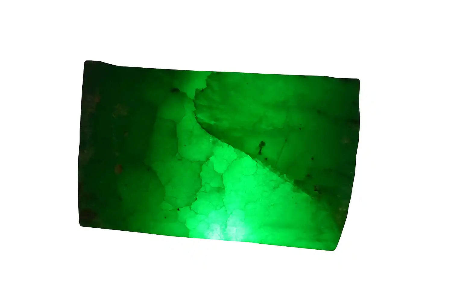 Green stone with a textured surface on a white background