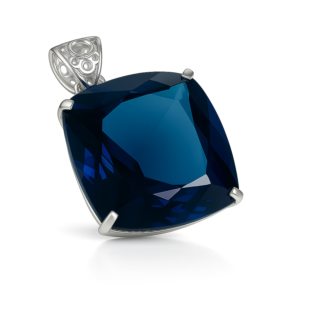 Blue Topaz Pendant Square Cushion 925 Sterling Silver Natural 124 Ct CERTIFIED