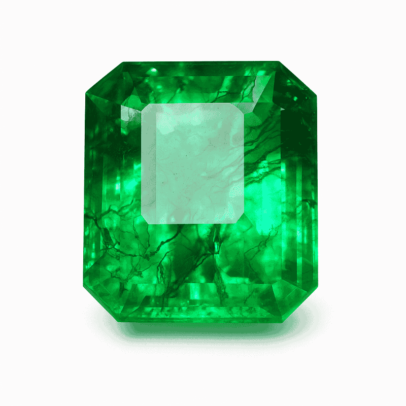 price certified rare natural emerald 10.89 ct fine gemstoneFaceted green gemstone on a white background