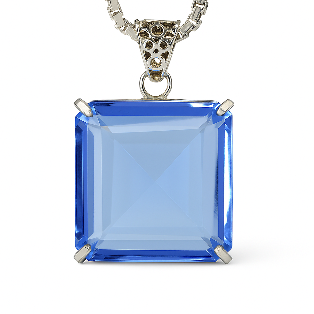 Natural Blue Topaz 91 Ct Certified 925 Starling Silver Emerald Cut Gems Pendant