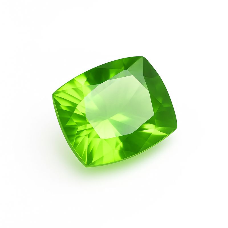 11.40 Ct Cushion Cut Green Peridot Gemstone - top view of cushion cut