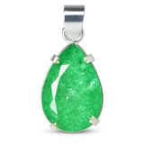Zambian Green Emerald 37 Ct Natural CERTIFIED 925 Starling Silver Pear Pendant