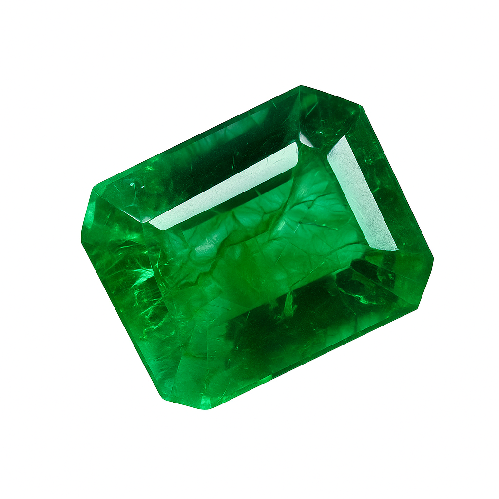 Rectangular green gemstone on a white background