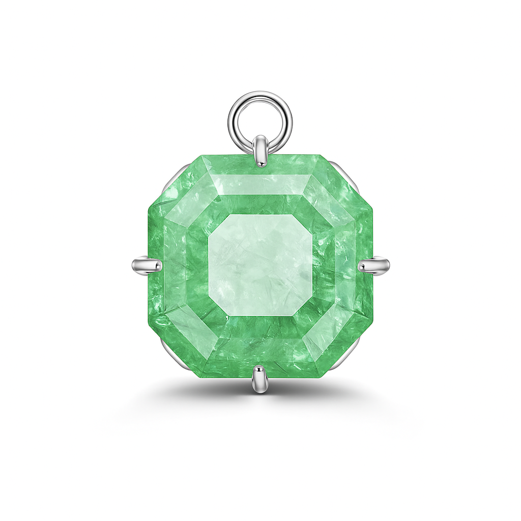 925 Starling Silver CERTIFIED 49Ct Natural Green Emerald Square Pendant For Gift
