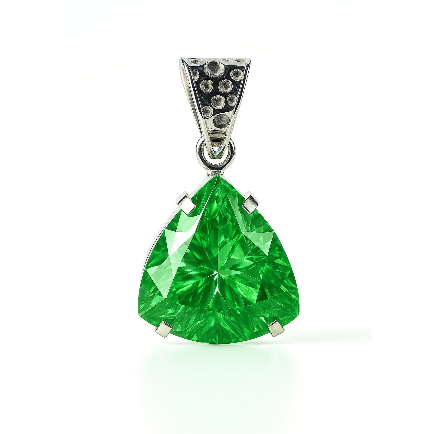 Natural Green Emerald 38 Ct CERTIFIED 925 Starling Silver Fancy Cut Pendant