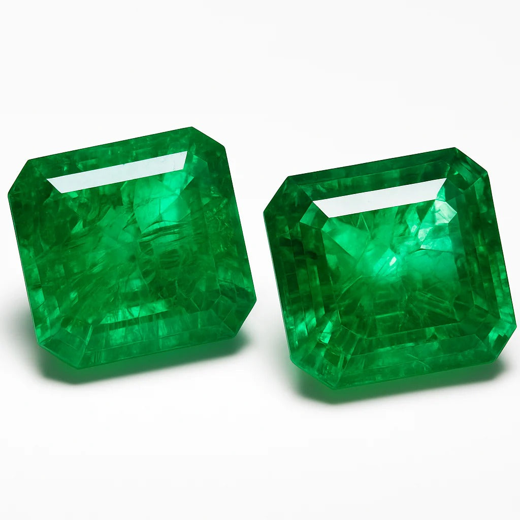 Natural Green Muzo Emerald Emerald Cut 18.75 Ct Pair CERTIFIED Loose Gemstone