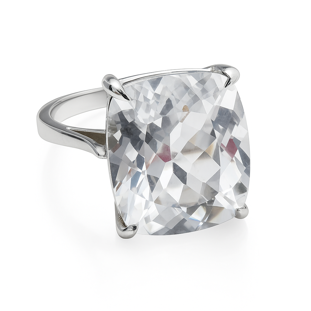 28 Carat White Sapphire Ring, Certified Natural Emerald Cut Ring, Luxury Ring, 925 Sterling Silver, Engagement Ring, Wedding Ring, Gift For her