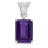 Certified 28 Ct Natural Purple Sapphire Pendant Emerald Design in 925 Sterling Silver | Handmade Wedding Gift Jewelry For Her