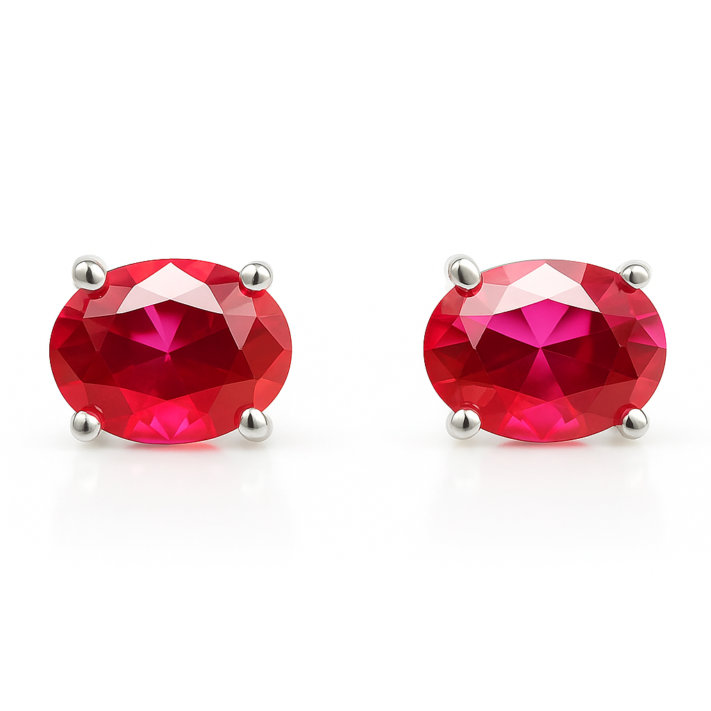 Certified Natural Pink Ruby Earrings, Stud Earrings, 6x4 mm Halo Cluster Earrings, Dainty Earrings, Bridesmaid Earrings, Boho Earrings, 925 Sterling Silver