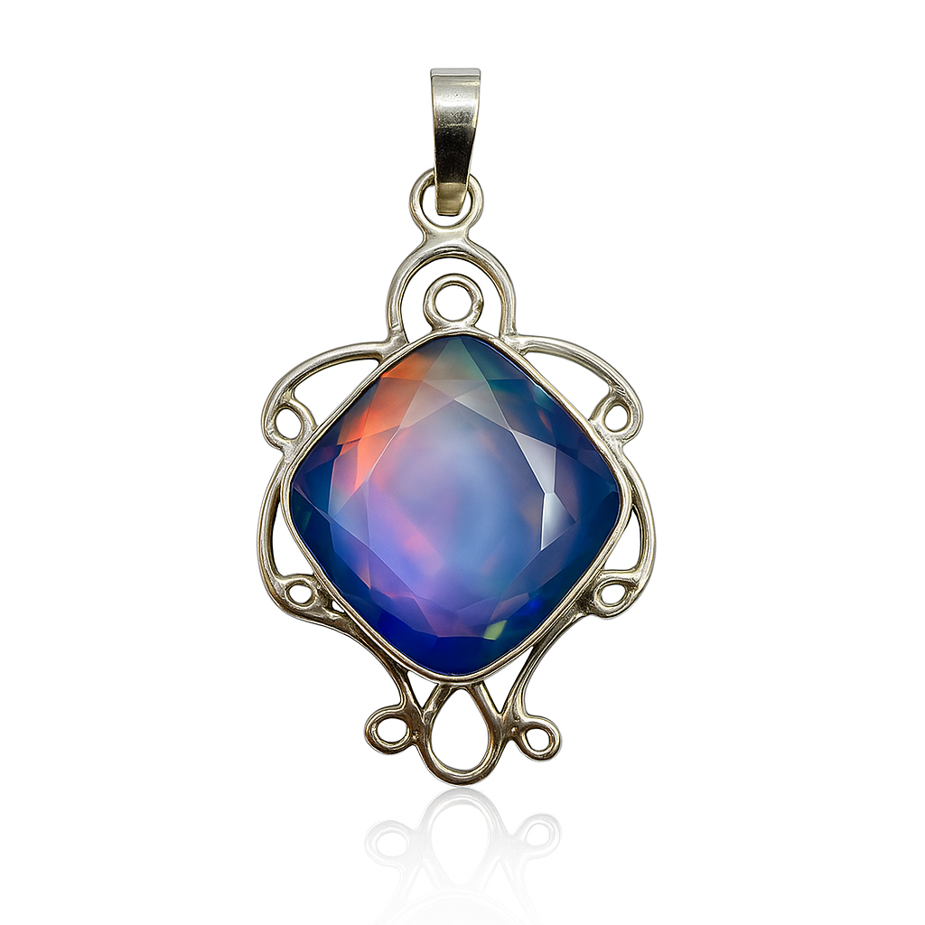 Natural 43 Ct CERTIFIED Opal 925 Starling Silver Square Cushion Pendant Jewelry